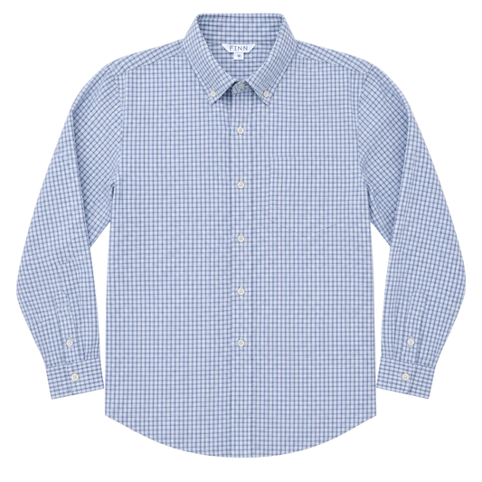 Pierfront Buttondown - Springwater Blue Check